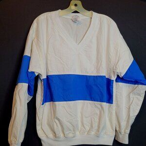 Vintage Grandpa Golf Shirt V Neck White Blue Size Large Cotton Blend Long Sleeve